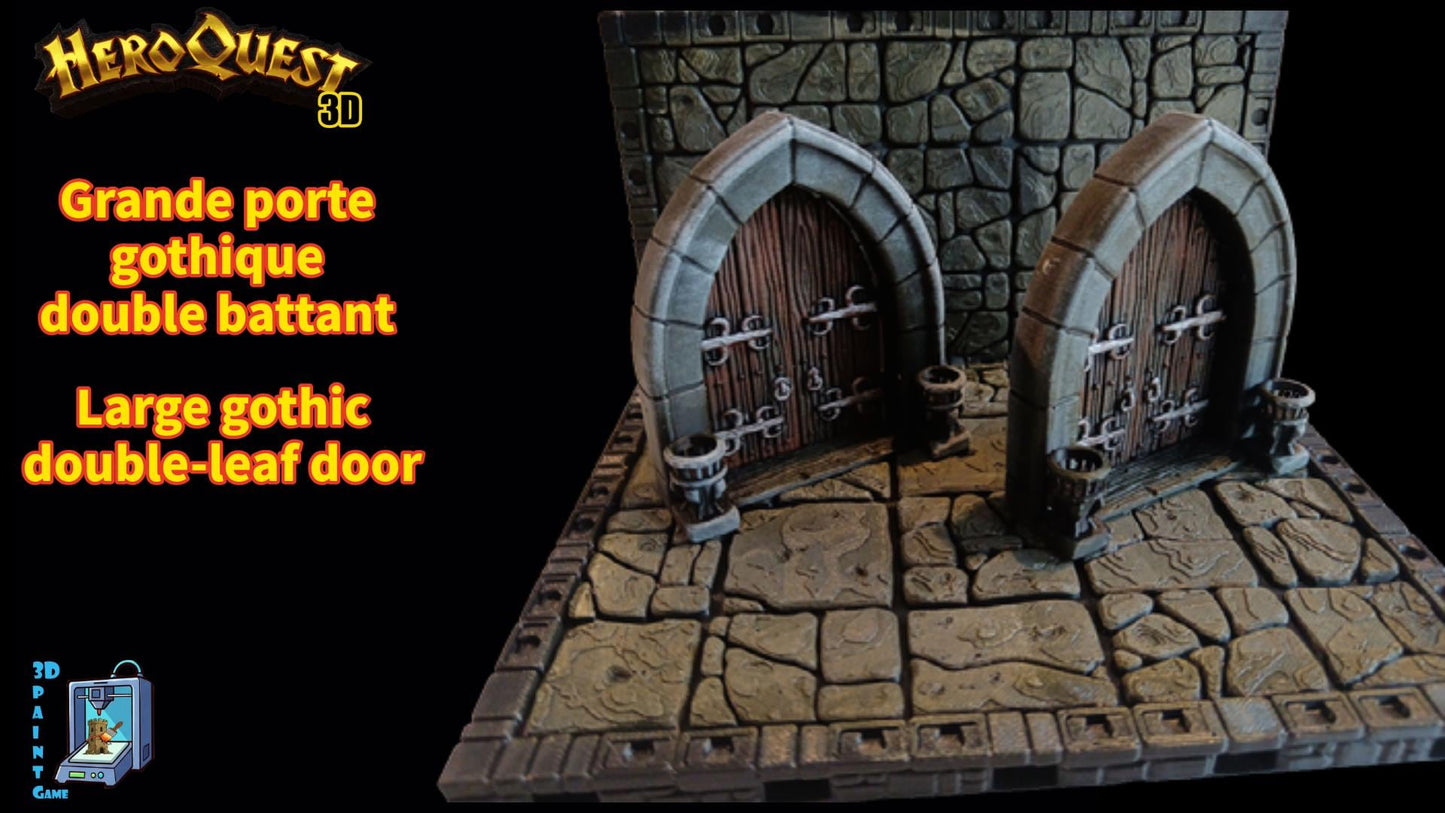 Lot de 2 portes gothiques double battant – Décor HeroQuest 3D - Décor de donjon 28 - 32mm (Copie) - 3Dpaint Game