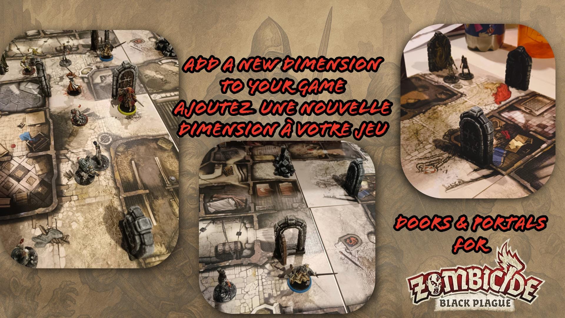 5 Doors + 5 Spawn Portals Set for Zombicide Black Plague – Lot de 5 Portes + 5 Portails de Spawn Compatible Zombicide Black Plague - 3Dpaint Game