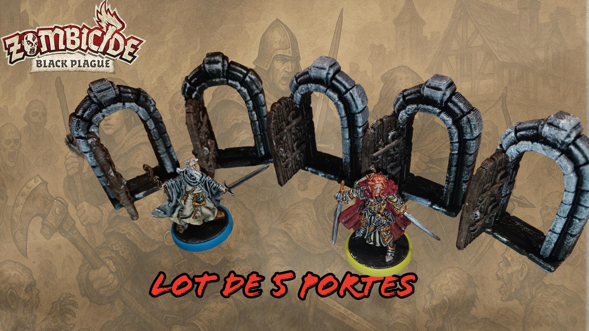 5 Doors + 5 Spawn Portals Set for Zombicide Black Plague – Lot de 5 Portes + 5 Portails de Spawn Compatible Zombicide Black Plague - 3Dpaint Game