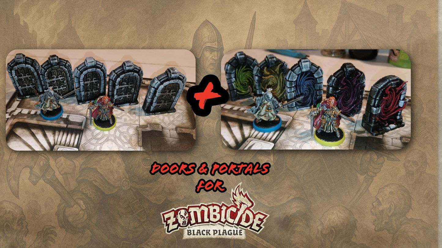 5 Doors + 5 Spawn Portals Set for Zombicide Black Plague – Lot de 5 Portes + 5 Portails de Spawn Compatible Zombicide Black Plague - 3Dpaint Game