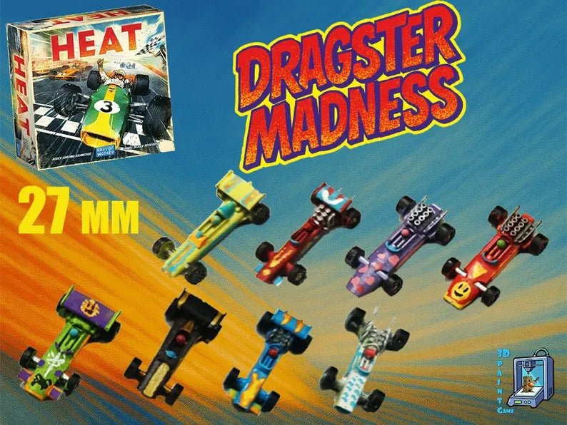 HEAT : Pedal to the metal– 9 cars Halloween Scream, Comet Red, Scooby Yellow, Fire Blue, Icy Dragster, Goldy Furious – dragster 3D imprimés - 3Dpaint Game