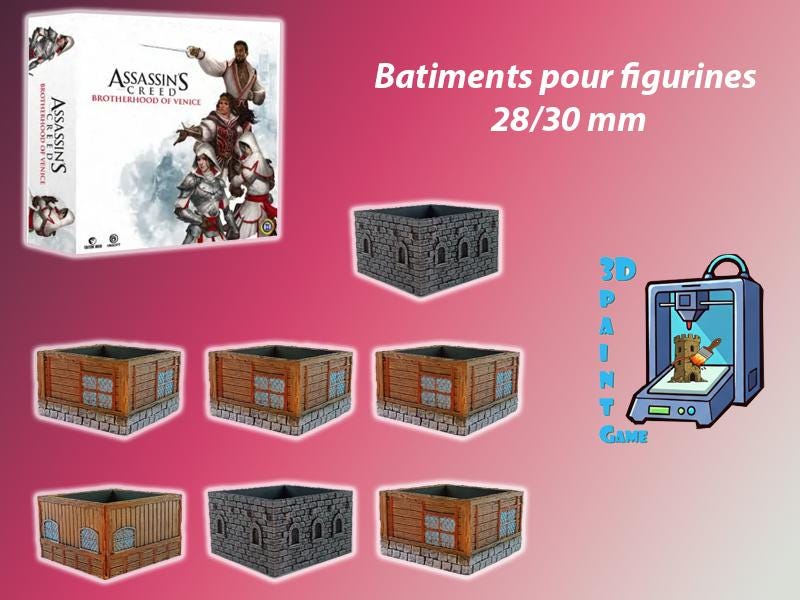 Kit de Bâtiments 3D pour Jeu de Plateau – Compatible Assassin's Creed | 7 Décors Imprimés | Maisons, Prisons, Taverne - 3Dpaint Game