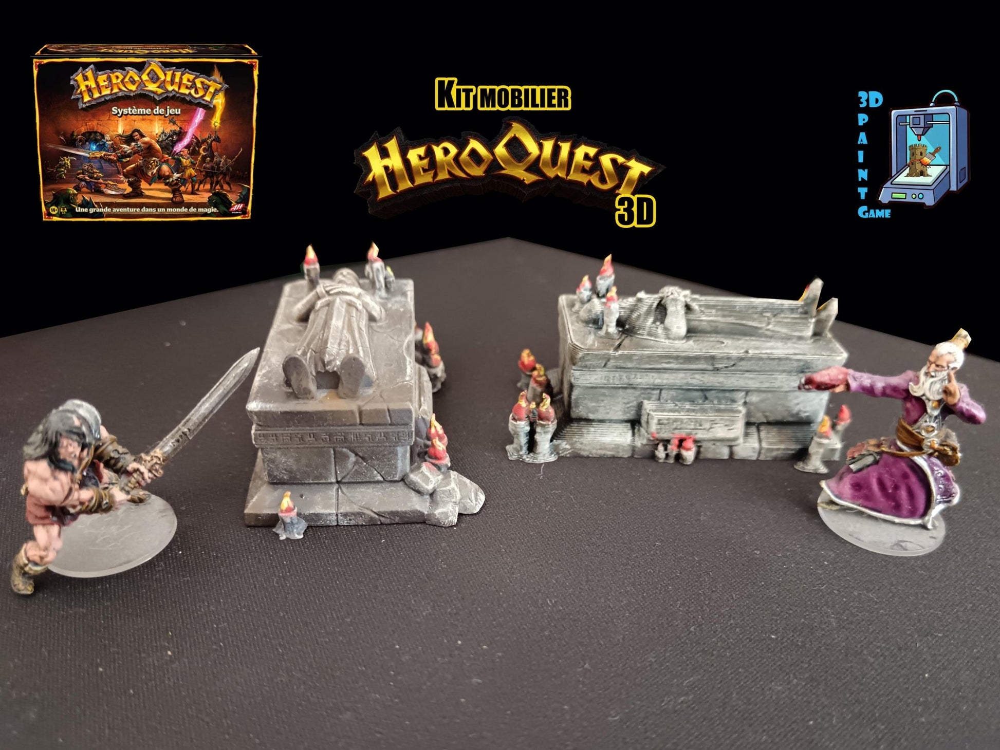Kit mobilier HeroQuest 3D – Objets 3D imprimés & peints à la main – Décors complets pour donjon (Copie) - 3Dpaint Game