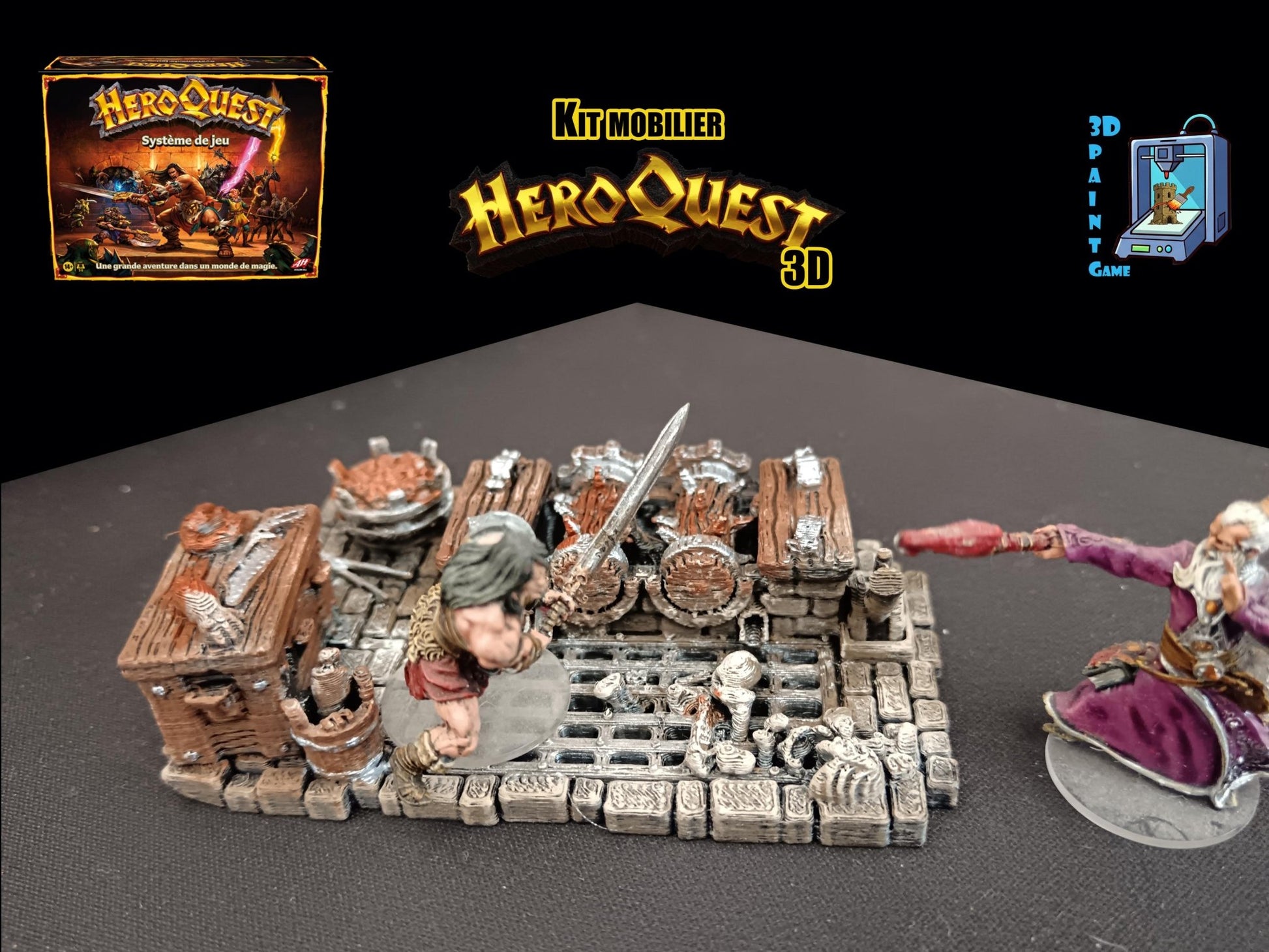 Kit mobilier HeroQuest 3D – Objets 3D imprimés & peints à la main – Décors complets pour donjon (Copie) - 3Dpaint Game