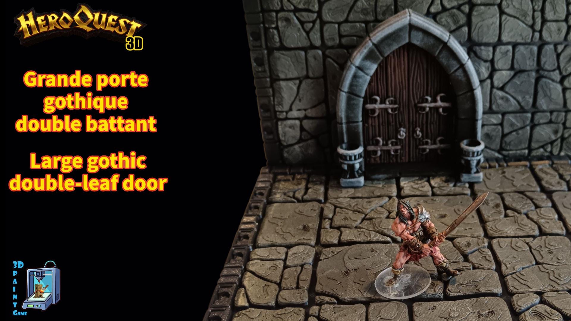 Lot de 2 portes gothiques double battant – Décor HeroQuest 3D - Décor de donjon 28 - 32mm (Copie) - 3Dpaint Game
