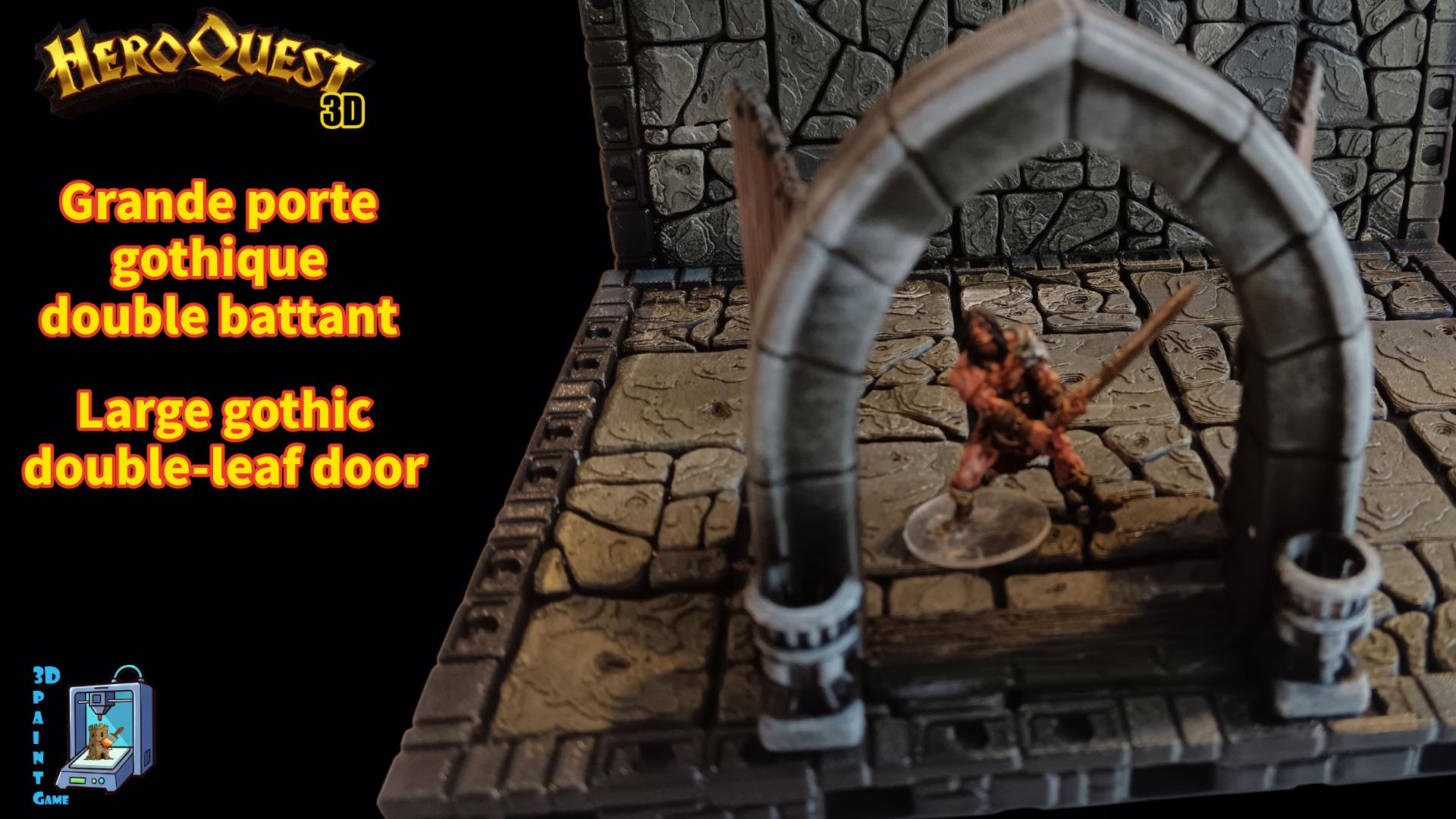 Lot de 2 portes gothiques double battant – Décor HeroQuest 3D - Décor de donjon 28 - 32mm (Copie) - 3Dpaint Game