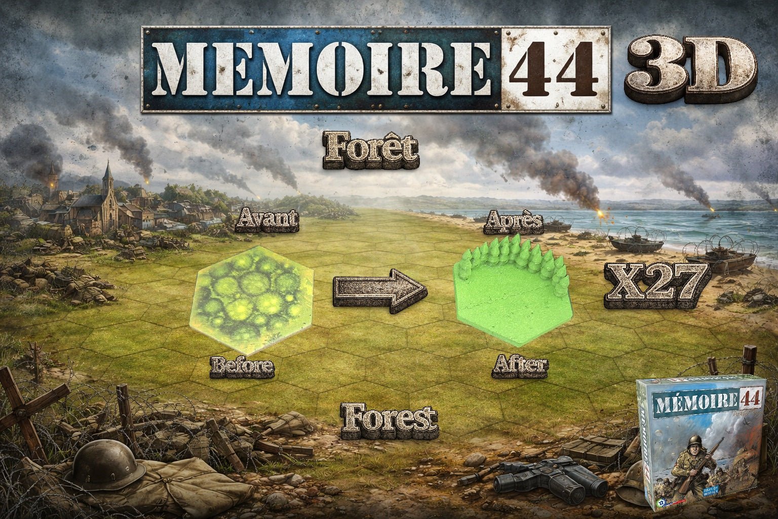 Memoire 44 3D – Kit complet de tuiles 3D ( 88 tuiles ) - 3Dpaint Game