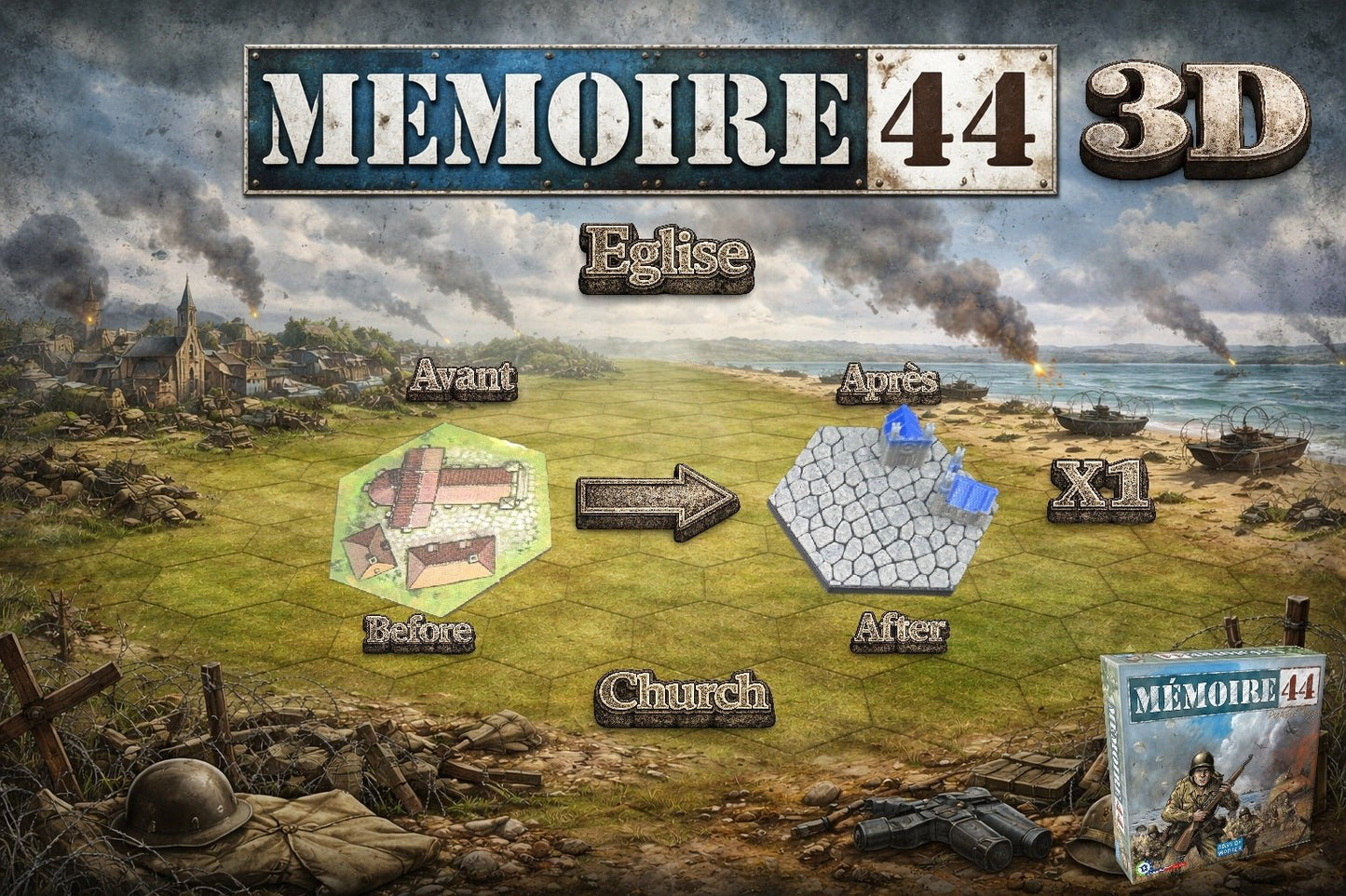 Memoire 44 3D – Kit complet de tuiles 3D ( 88 tuiles ) - 3Dpaint Game
