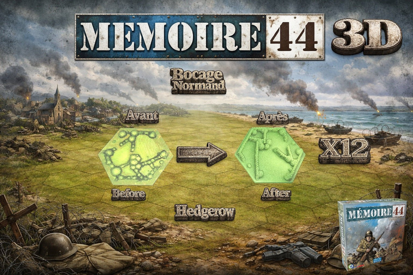 Memoire 44 3D – Kit complet de tuiles 3D ( 88 tuiles ) - 3Dpaint Game