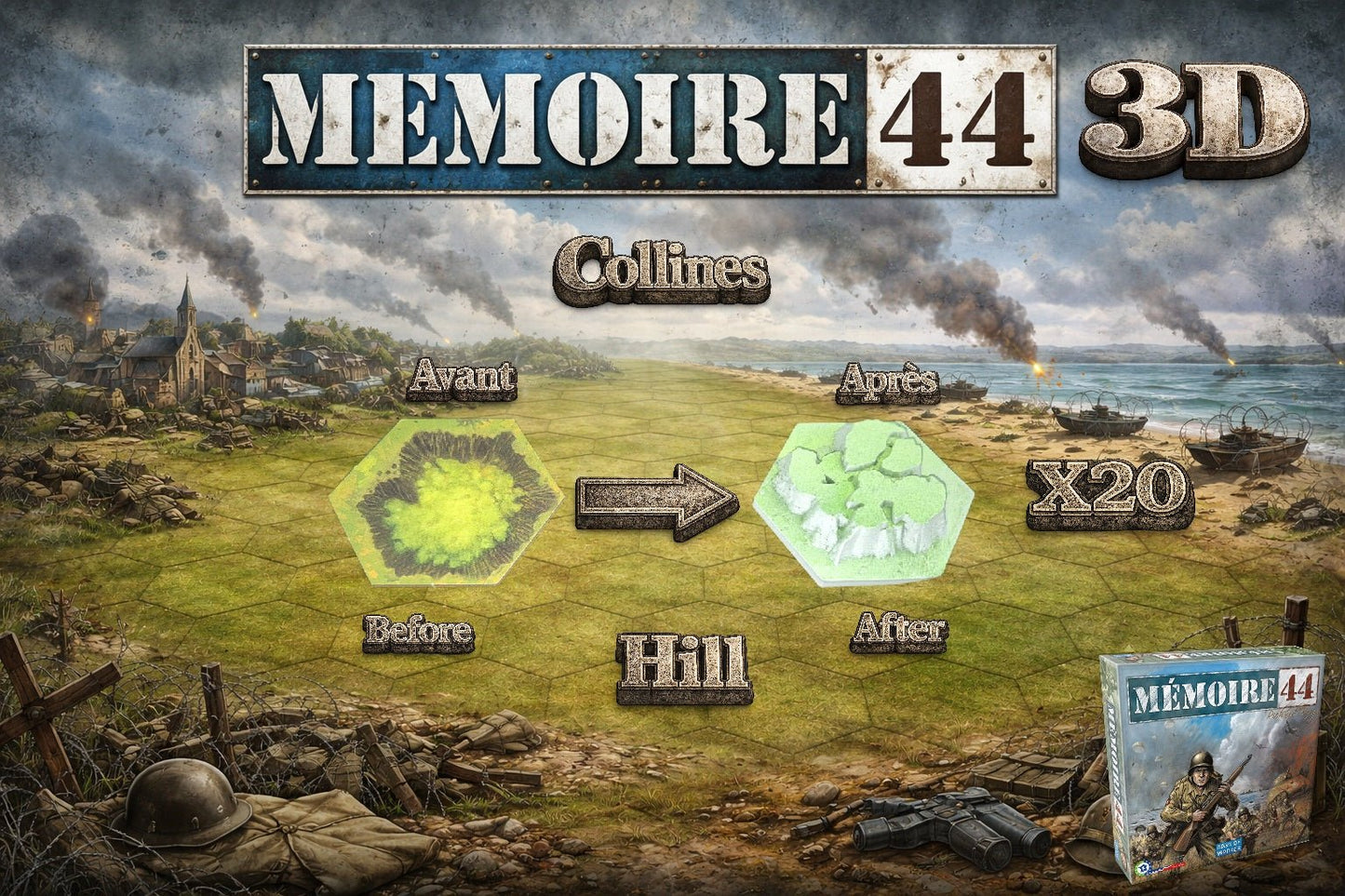 Memoire 44 3D – Kit complet de tuiles 3D ( 88 tuiles ) - 3Dpaint Game