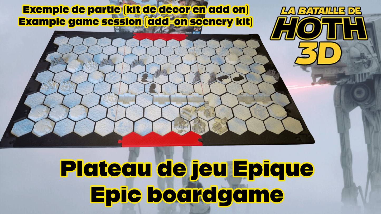 partie sur le plateau de jeu épique 3D La Bataille de Hoth avec décors installés sur tuiles enneigées