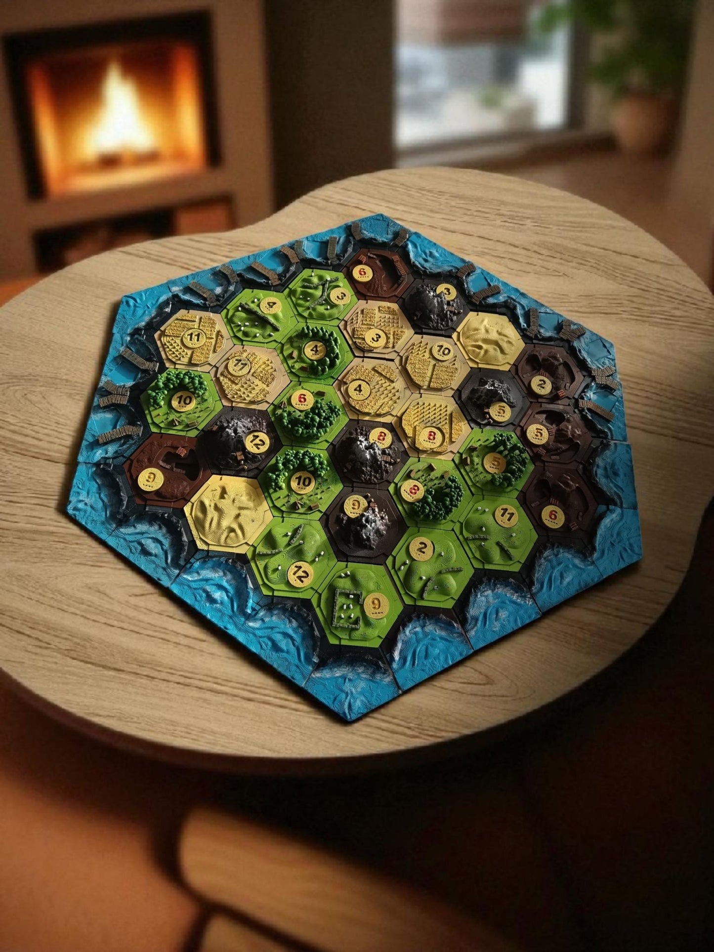 Plateau 3D Catane & extension 5/6 joueurs peint à la main – Compatible Catan | Accessoire de luxe imprimé 3D pour jeu de société - 3Dpaint Game