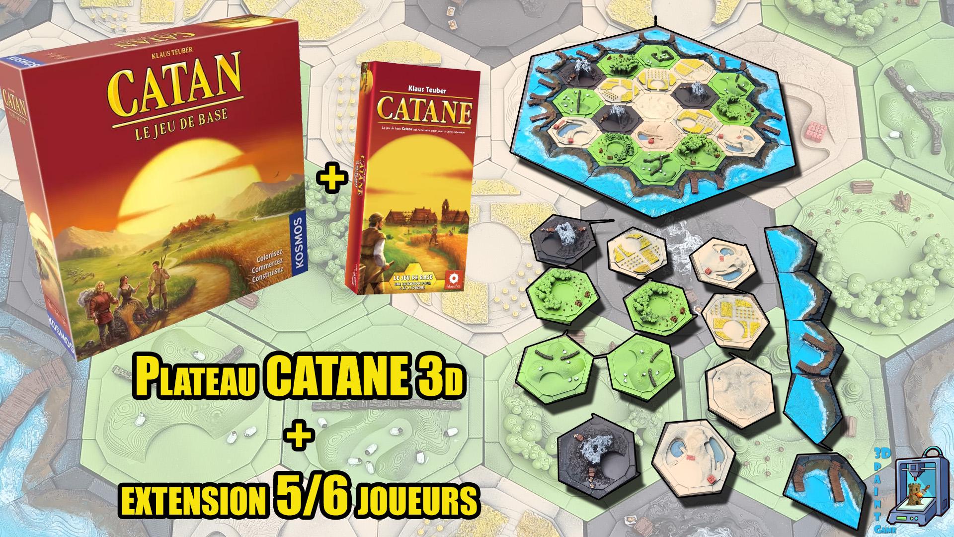 Plateau 3D Catane & extension 5/6 joueurs peint à la main – Compatible Catan | Accessoire de luxe imprimé 3D pour jeu de société - 3Dpaint Game