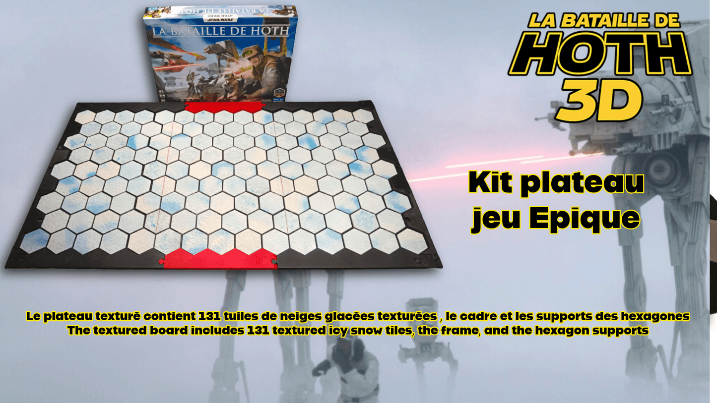 Plateau 3D Hoth compatible jeu – Tuiles neige texturées | Extension plateau carton | Terrain wargame hexagonal - 3Dpaint Game