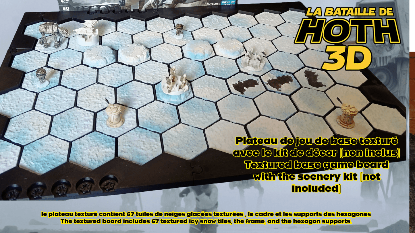 Plateau 3D Hoth compatible jeu – Tuiles neige texturées | Extension plateau carton | Terrain wargame hexagonal - 3Dpaint Game