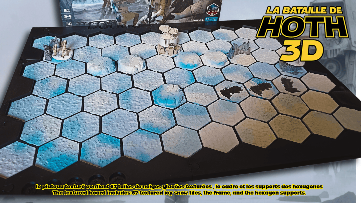 Plateau 3D Hoth compatible jeu – Tuiles neige texturées | Extension plateau carton | Terrain wargame hexagonal - 3Dpaint Game