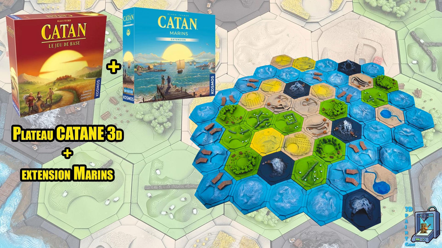 Plateau CATANE 3D + Extension Marins • 3D Catan Board + Seafarers Expansion - 3Dpaint Game