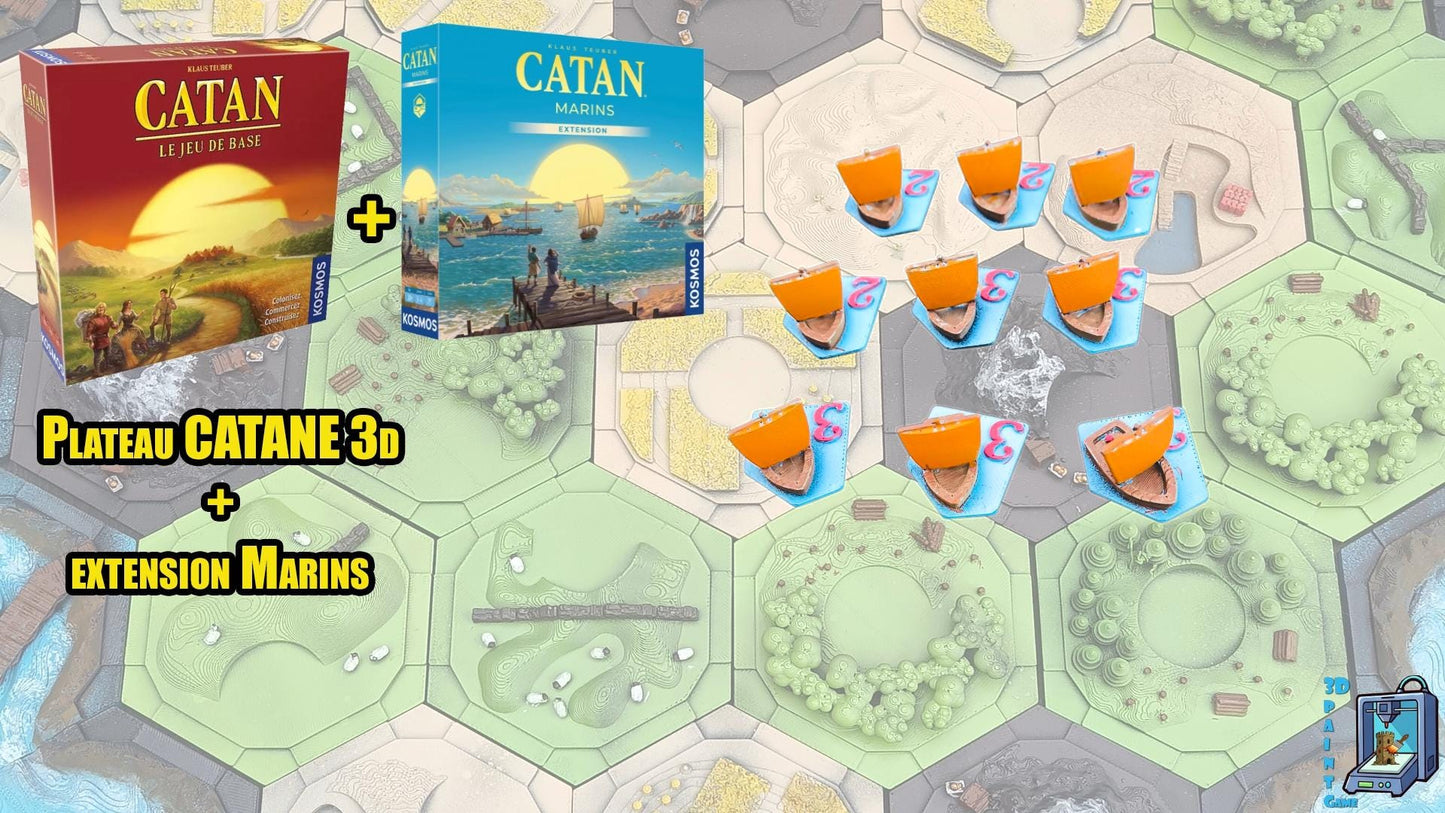 Plateau CATANE 3D + Extension Marins • 3D Catan Board + Seafarers Expansion - 3Dpaint Game