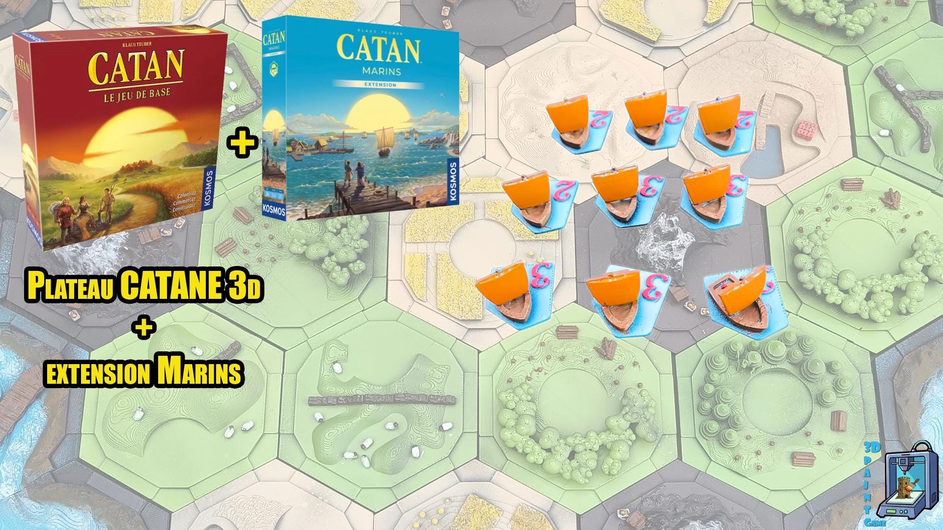 Plateau CATANE 3D + Extension Marins • 3D Catan Board + Seafarers Expansion - 3Dpaint Game