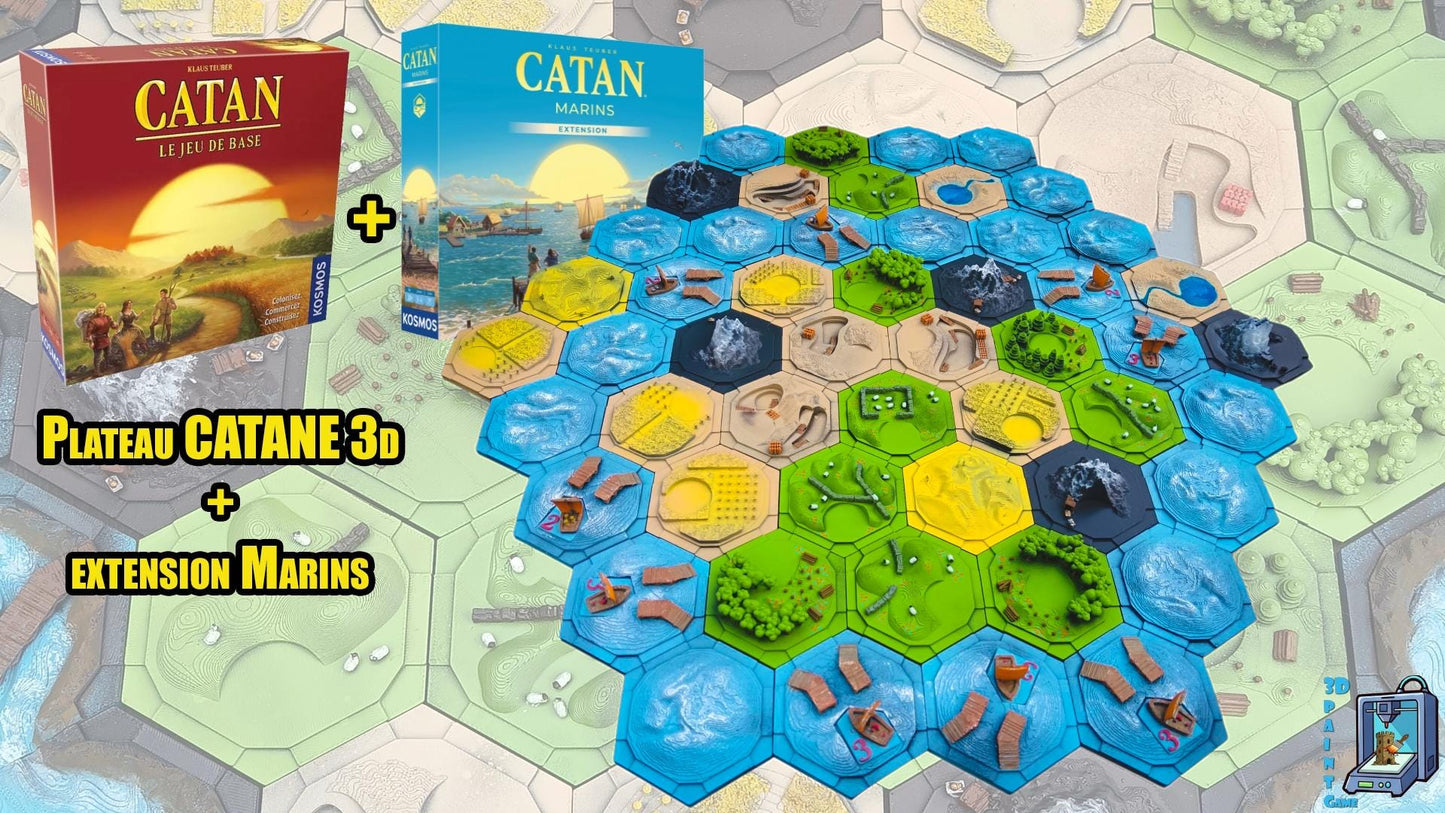 Plateau CATANE 3D + Extension Marins • 3D Catan Board + Seafarers Expansion - 3Dpaint Game