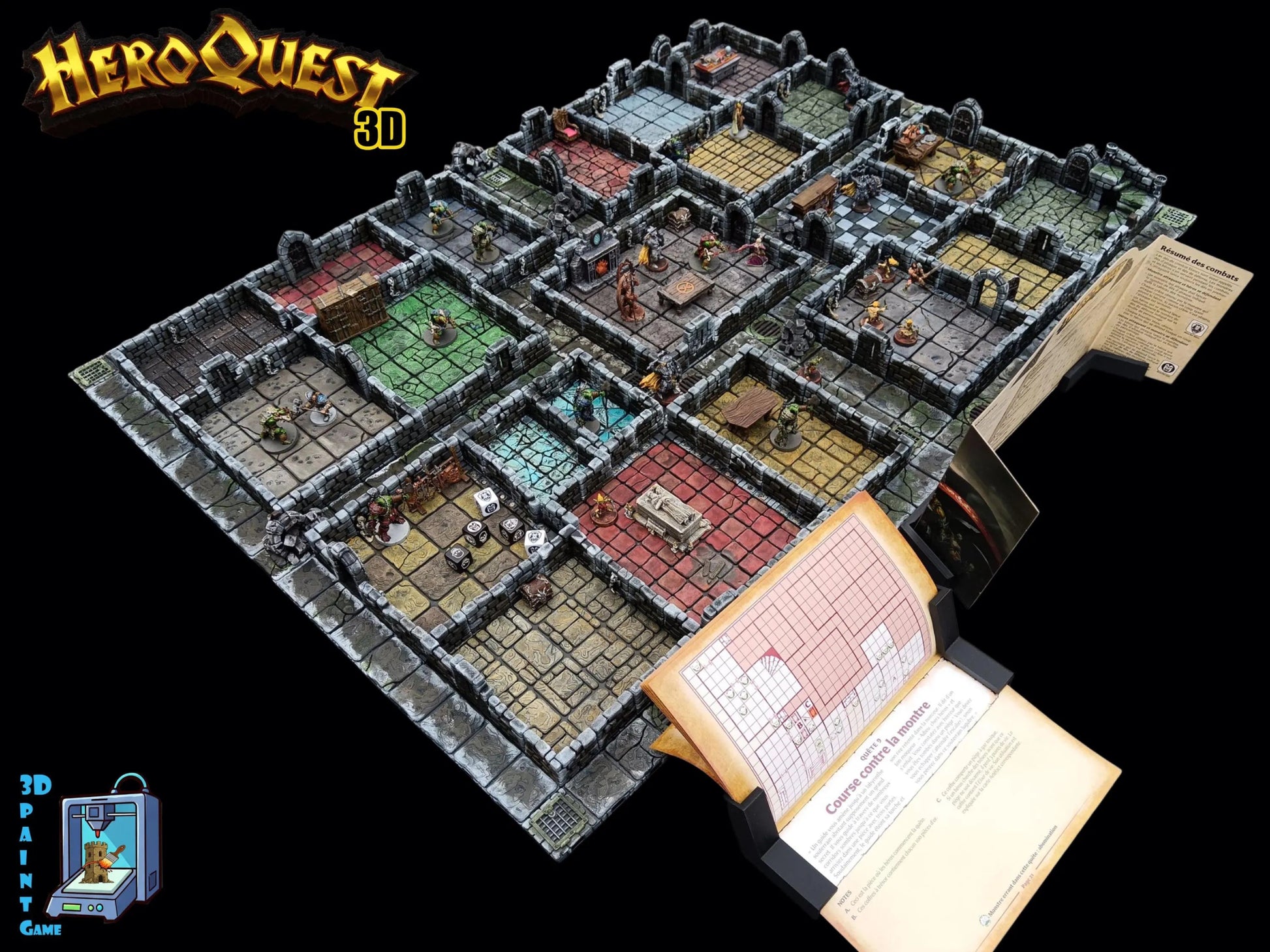 Plateau HeroQuest 3D imprimé et peint à la main avec murs magnétiques et portes– Accessoire HEROQUEST – Compatible figurines 28/30 mm - 3Dpaint Game