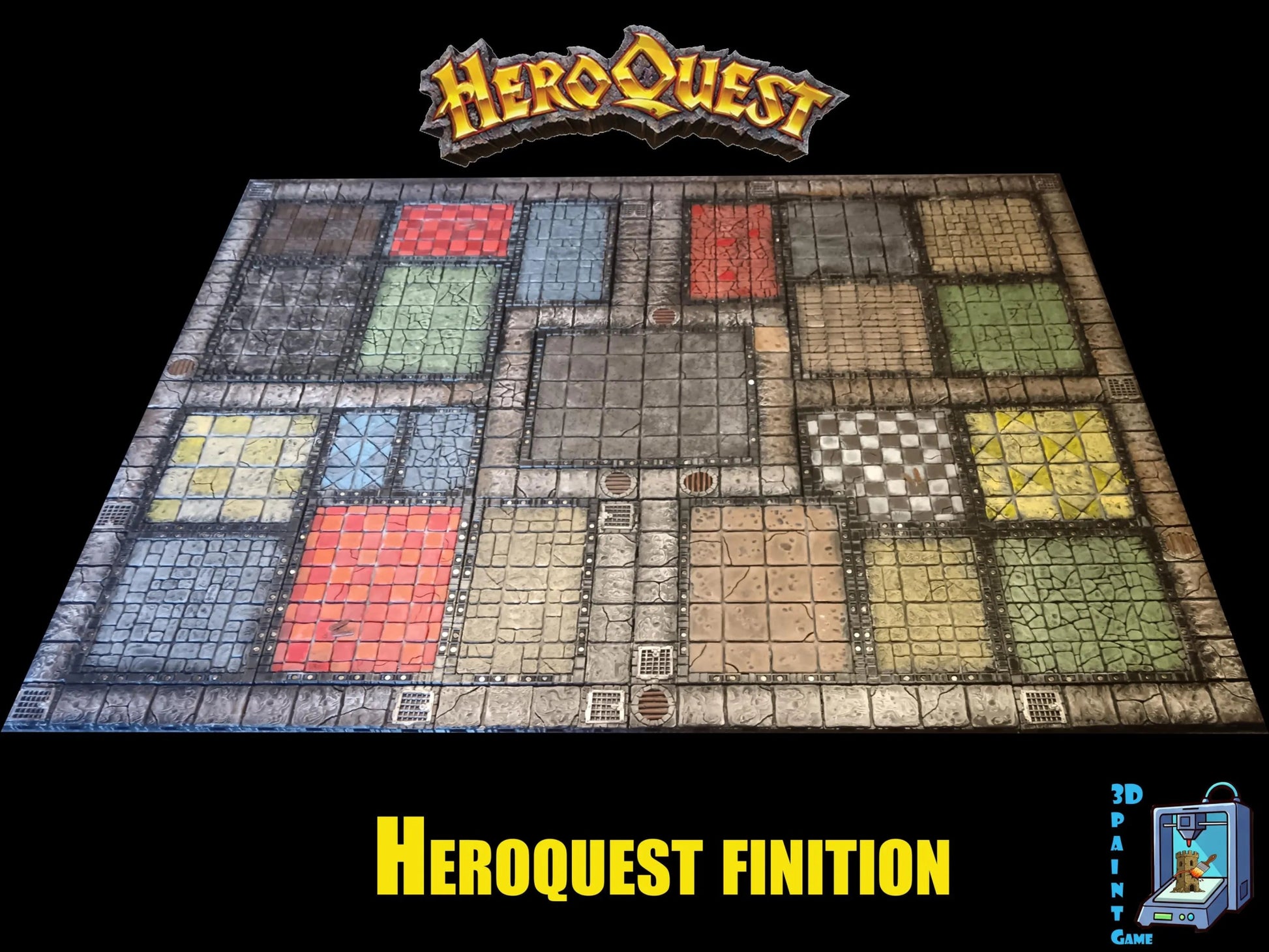 Plateau HeroQuest 3D imprimé et peint à la main avec murs magnétiques et portes– Accessoire HEROQUEST – Compatible figurines 28/30 mm - 3Dpaint Game