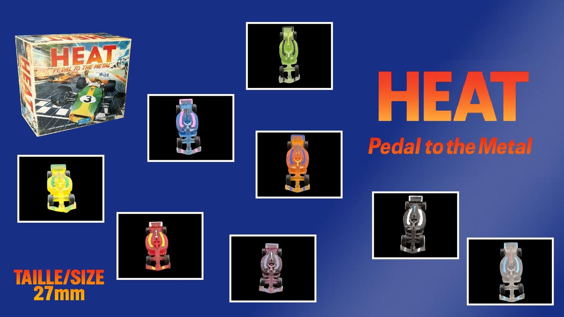 Set 9 voitures F1 2024 pour Heat: Pedal to the Metal –Miniatures imprimées 3D en resine transparente année 2024– Accessoire jeu de société - 3Dpaint Game