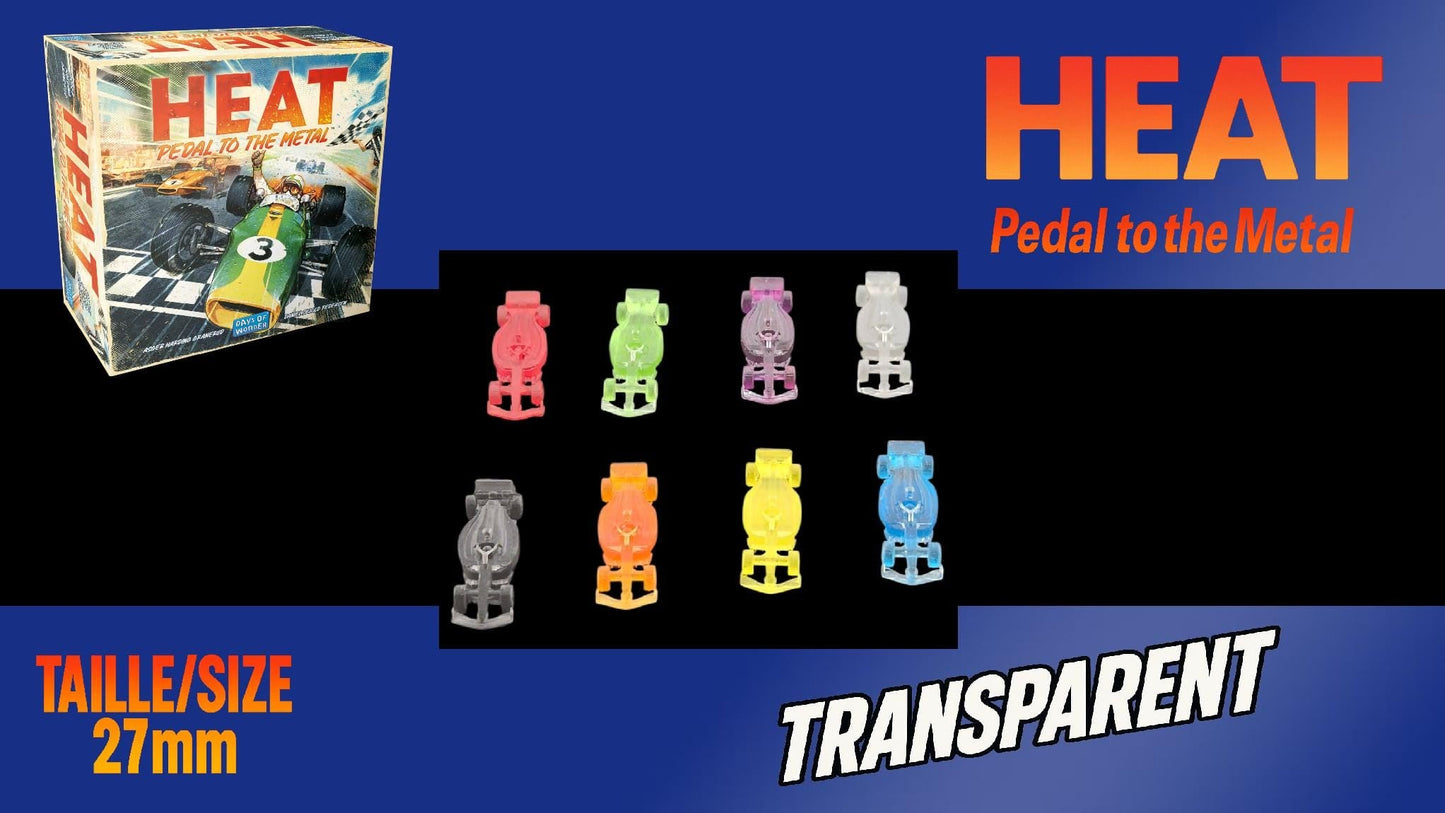 Set 9 voitures F1 2024 pour Heat: Pedal to the Metal –Miniatures imprimées 3D en resine transparente année 2024– Accessoire jeu de société - 3Dpaint Game
