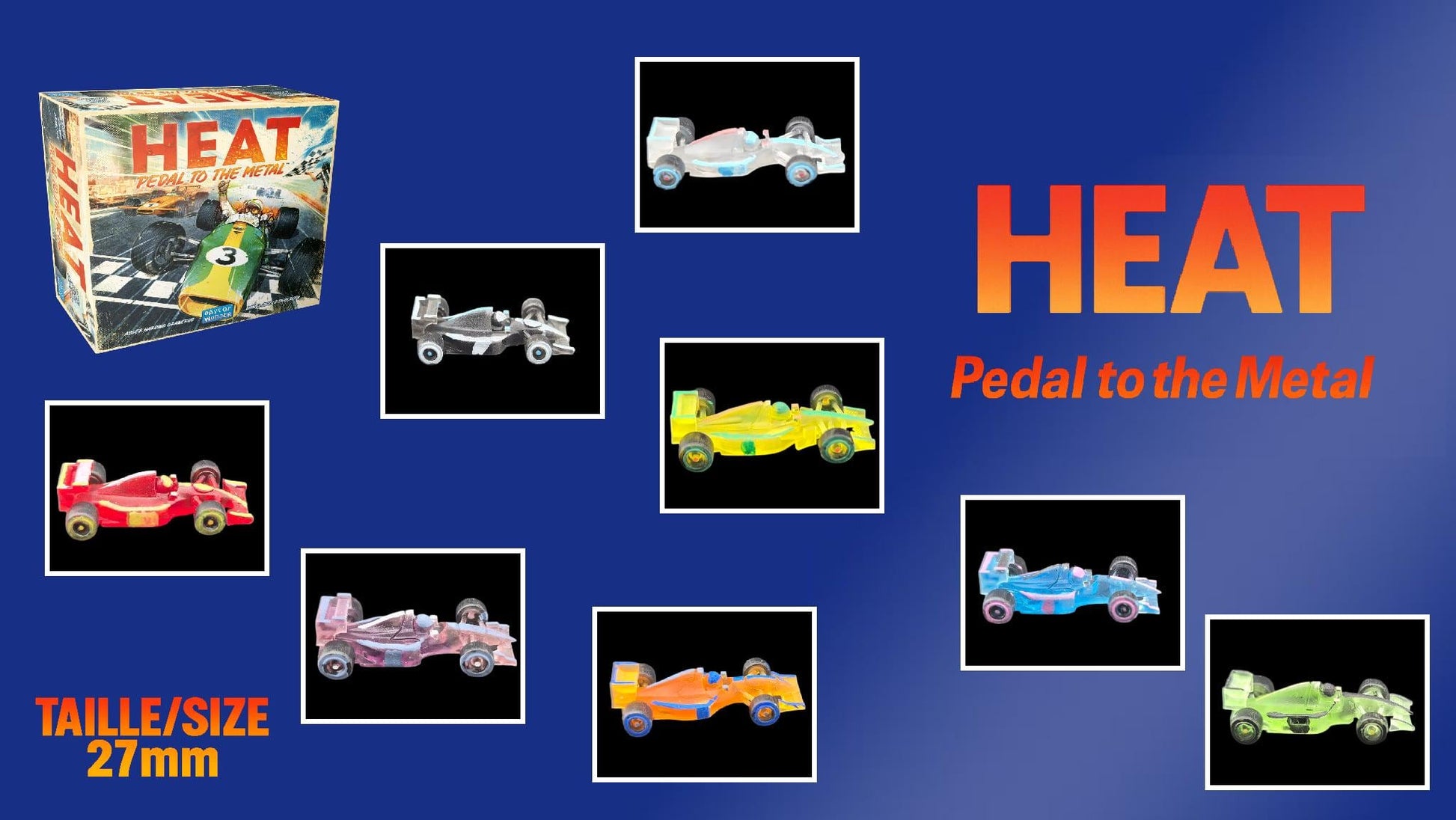 Set 9 voitures F1 pour Heat: Pedal to the Metal –Miniatures imprimées 3D en resine transparente année 1994– Accessoire jeu de société - 3Dpaint Game