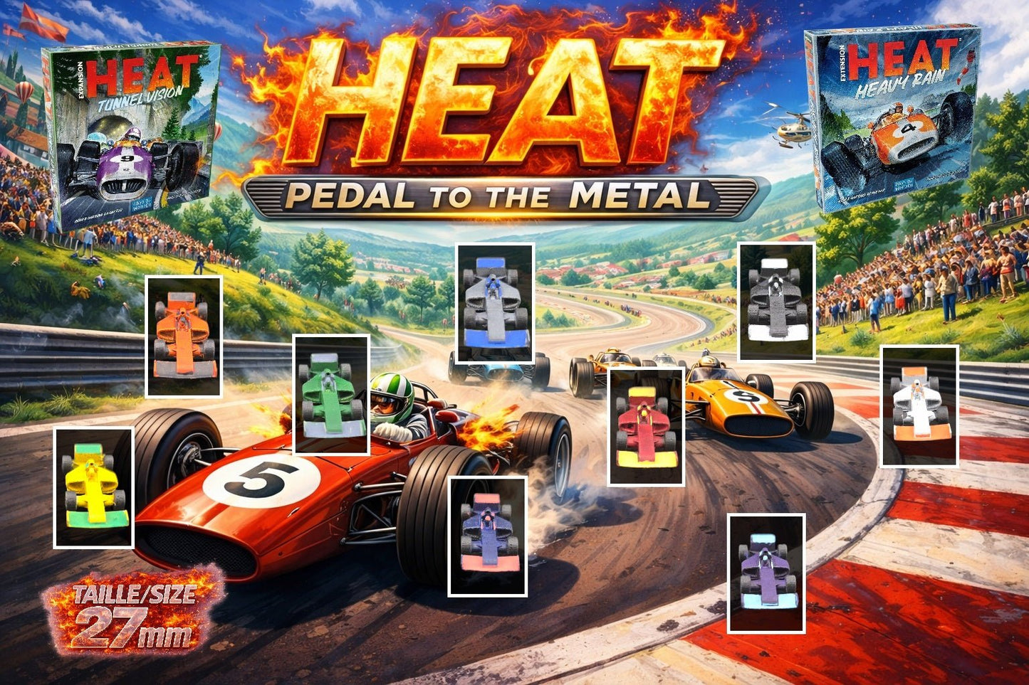 Set 9 voitures F1 pour Heat: Pedal to the Metal – Miniatures imprimées 3D peintes à la main – Accessoire jeu de société / board game - 3Dpaint Game