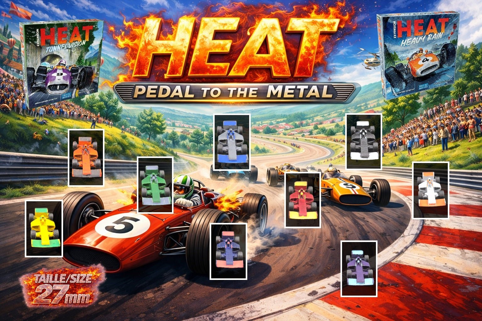 Set 9 voitures F1 pour Heat: Pedal to the Metal – Miniatures imprimées 3D peintes à la main – Accessoire jeu de société / board game - 3Dpaint Game