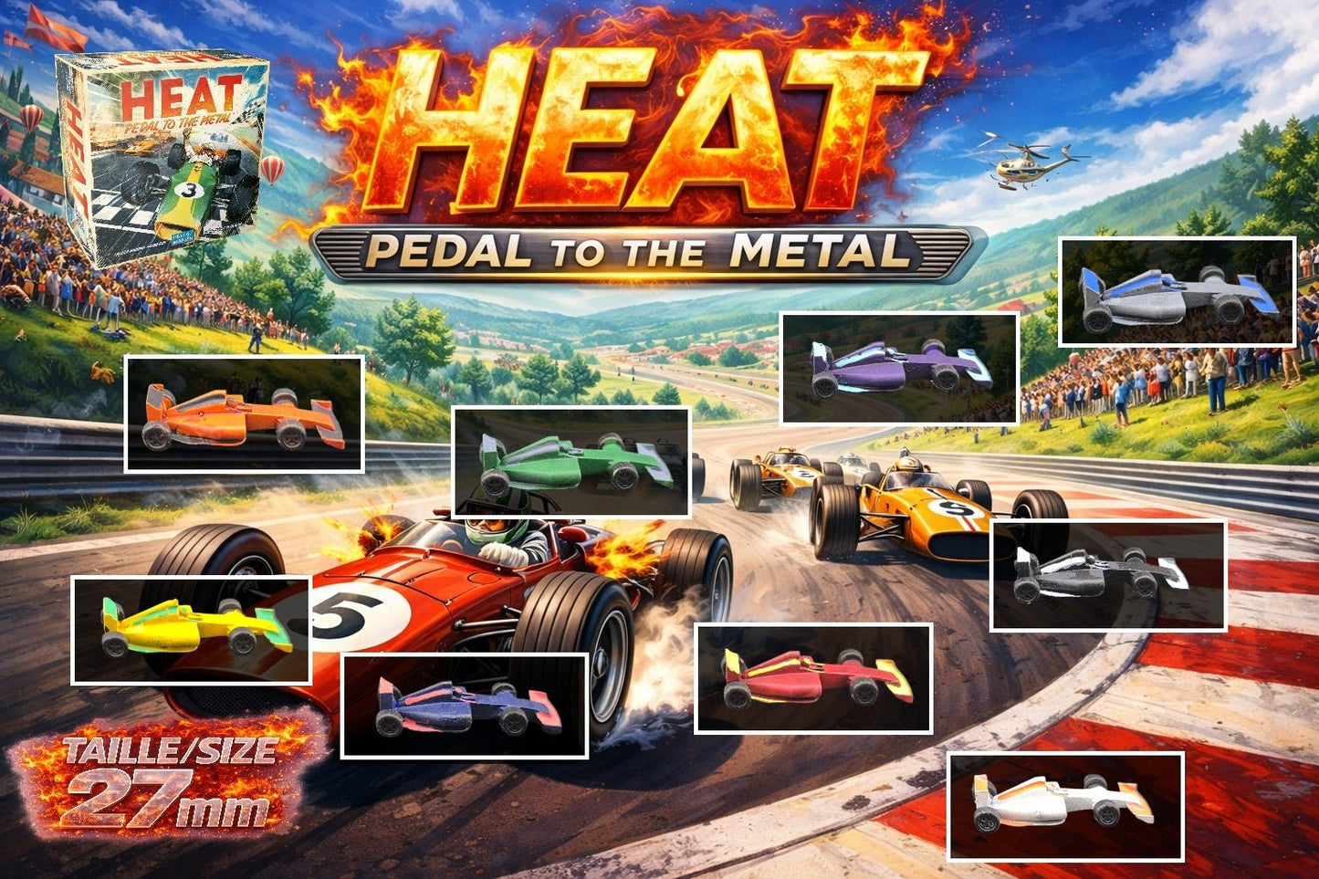 Set 9 voitures F1 pour Heat: Pedal to the Metal – Miniatures imprimées 3D peintes à la main – Accessoire jeu de société / board game - 3Dpaint Game