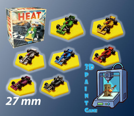 Set 9 voitures F1 pour Heat: Pedal to the Metal – Miniatures imprimées 3D peintes à la main – Accessoire jeu de société / board game - 3Dpaint Game