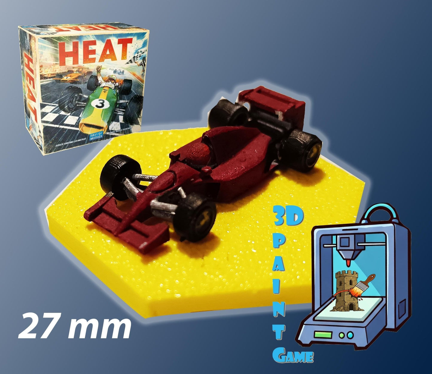 Set 9 voitures F1 pour Heat: Pedal to the Metal – Miniatures imprimées 3D peintes à la main – Accessoire jeu de société / board game - 3Dpaint Game