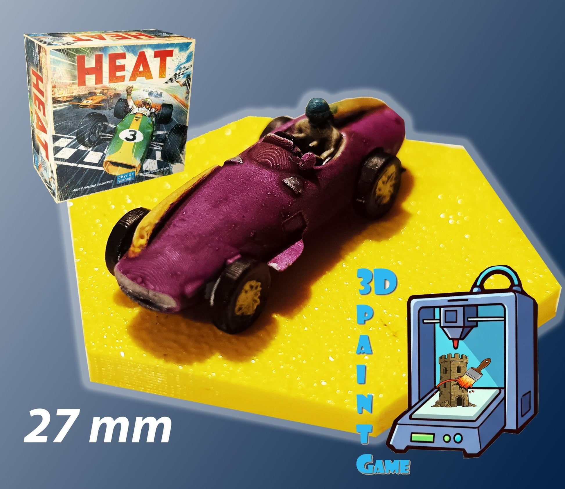 Set 9 voitures F1 pour Heat: Pedal to the Metal – Miniatures imprimées 3D peintes à la main – Accessoire jeu de société / board game - 3Dpaint Game