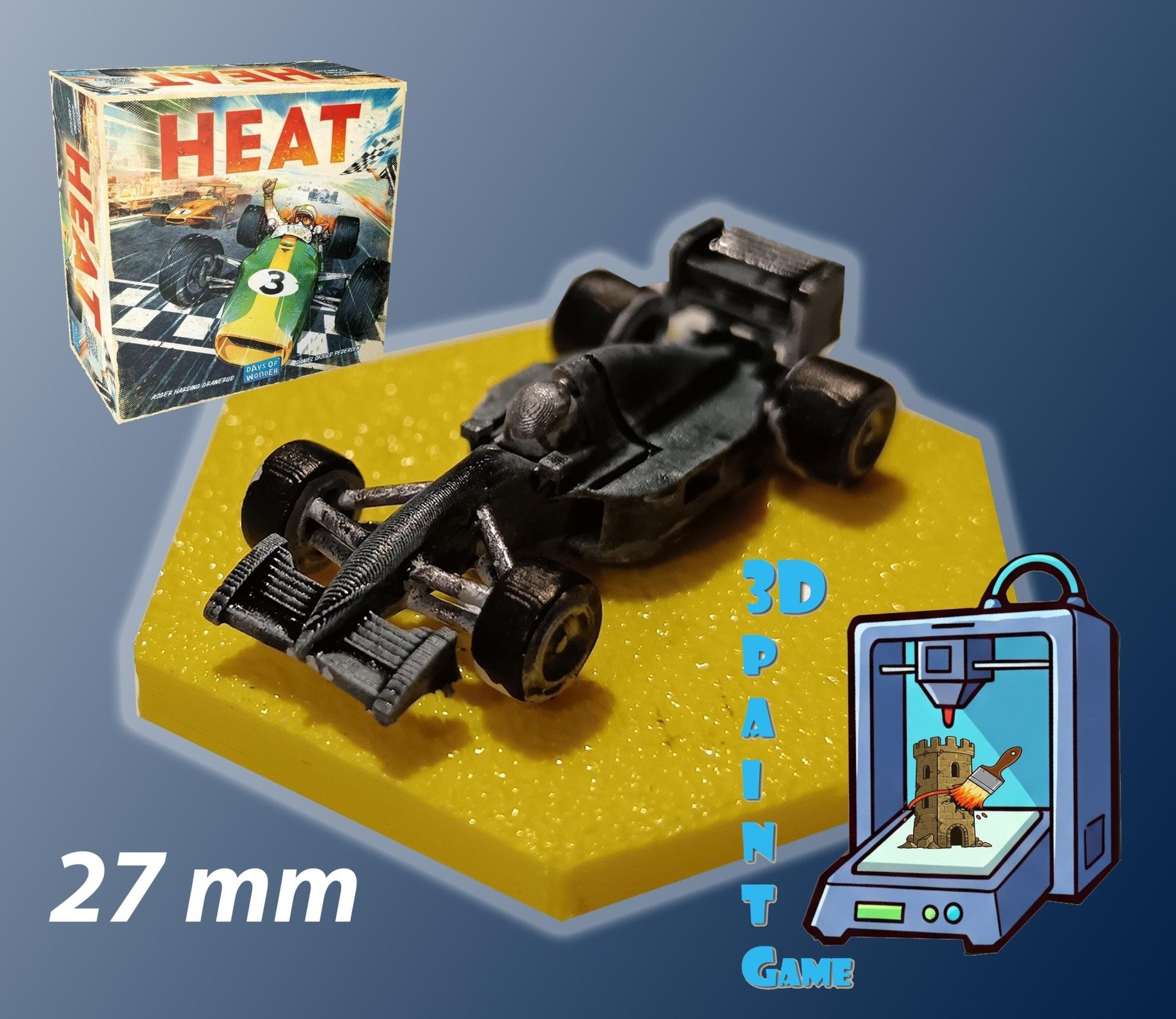 Set 9 voitures F1 pour Heat: Pedal to the Metal – Miniatures imprimées 3D peintes à la main – Accessoire jeu de société / board game - 3Dpaint Game