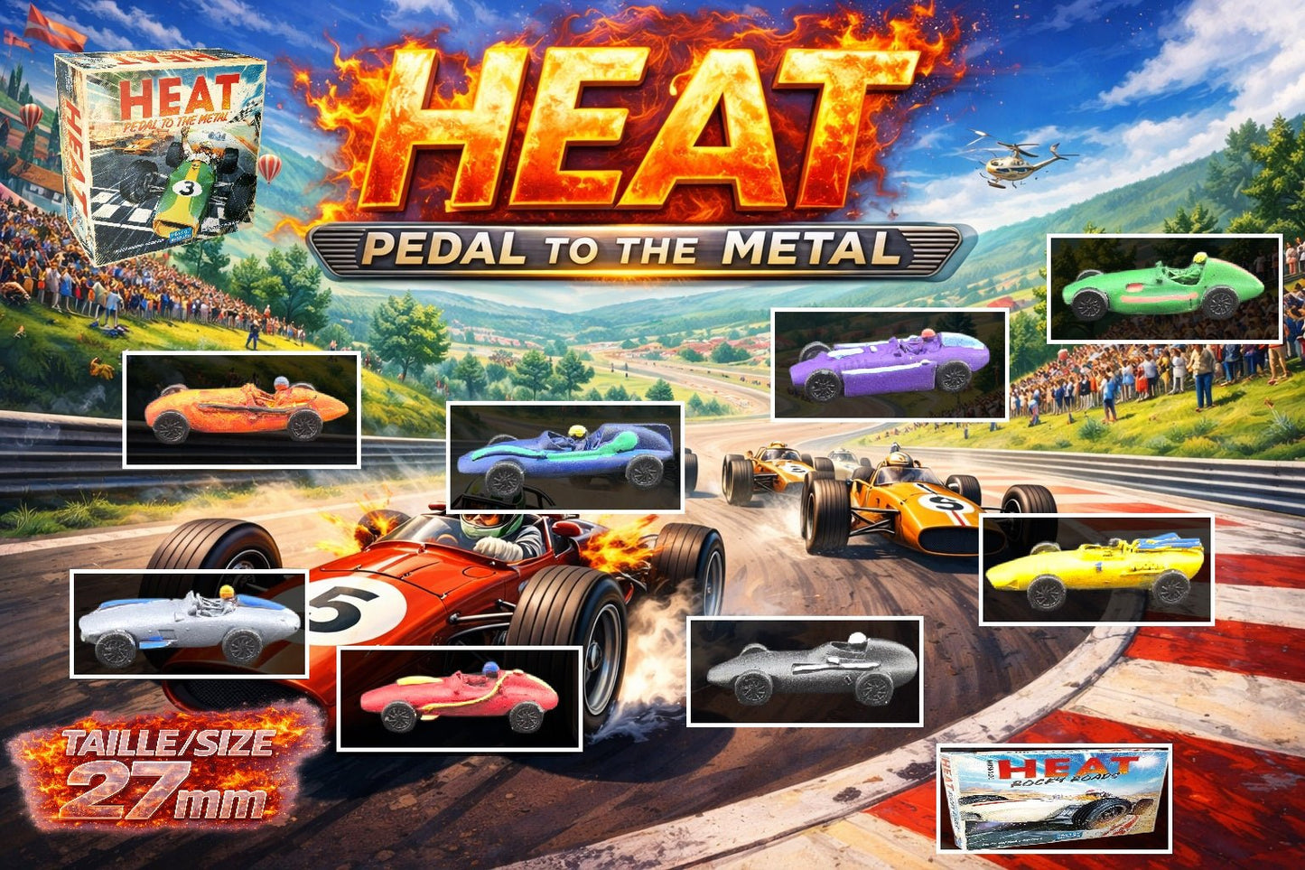 Set 9 voitures F1 pour Heat: Pedal to the Metal – Miniatures imprimées 3D peintes à la main – Accessoire jeu de société / board game - 3Dpaint Game