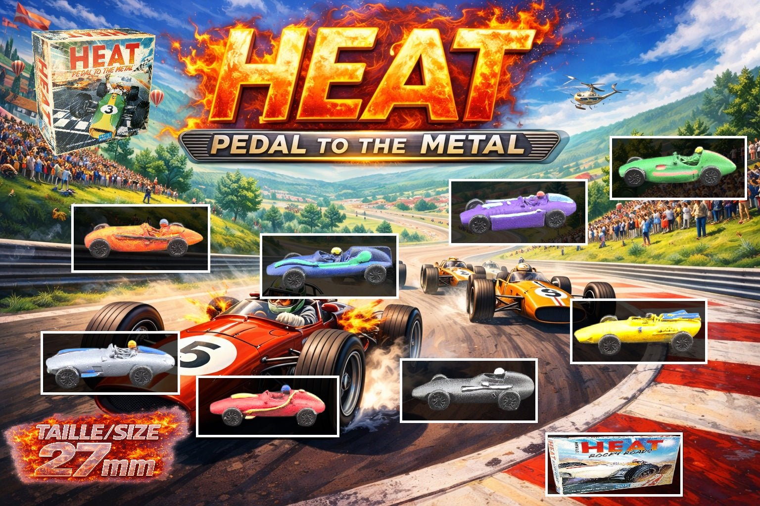 Set 9 voitures F1 pour Heat: Pedal to the Metal – Miniatures imprimées 3D peintes à la main – Accessoire jeu de société / board game - 3Dpaint Game