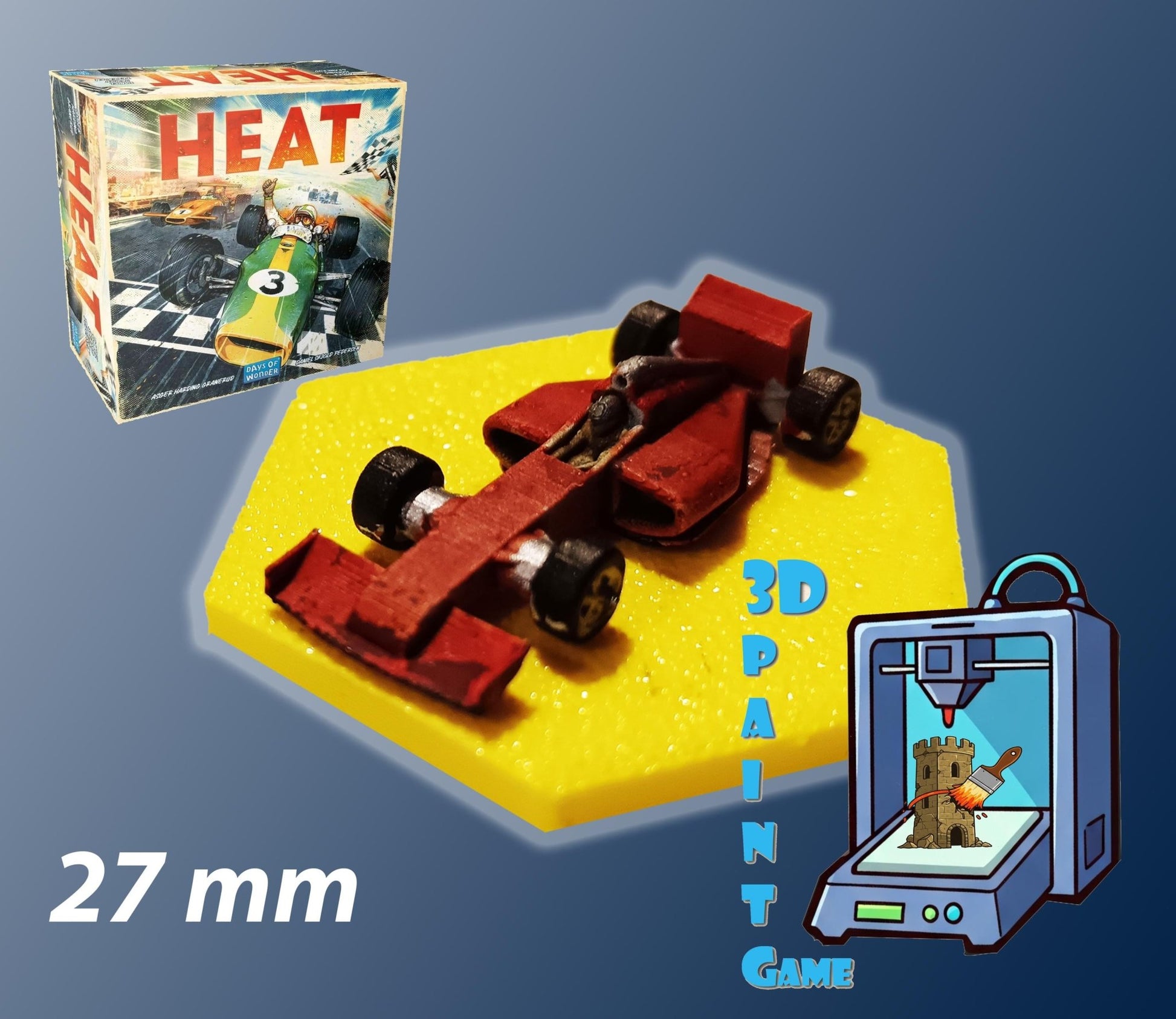 Set 9 voitures F1 pour Heat: Pedal to the Metal – Miniatures imprimées 3D peintes à la main – Accessoire jeu de société / board game - 3Dpaint Game