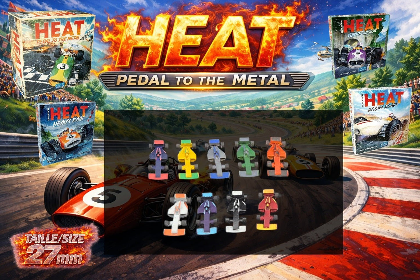 Set 9 voitures F1 pour Heat: Pedal to the Metal – Miniatures imprimées 3D peintes à la main – Accessoire jeu de société / board game - 3Dpaint Game