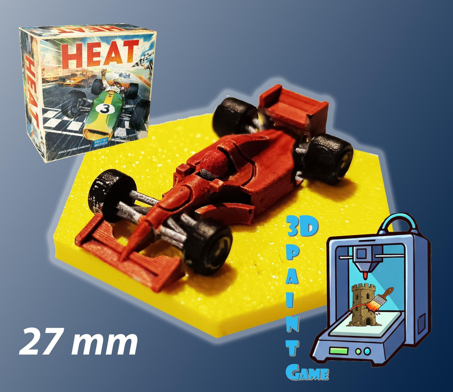 Set 9 voitures F1 pour Heat: Pedal to the Metal – Miniatures imprimées 3D peintes à la main – Accessoire jeu de société / board game - 3Dpaint Game