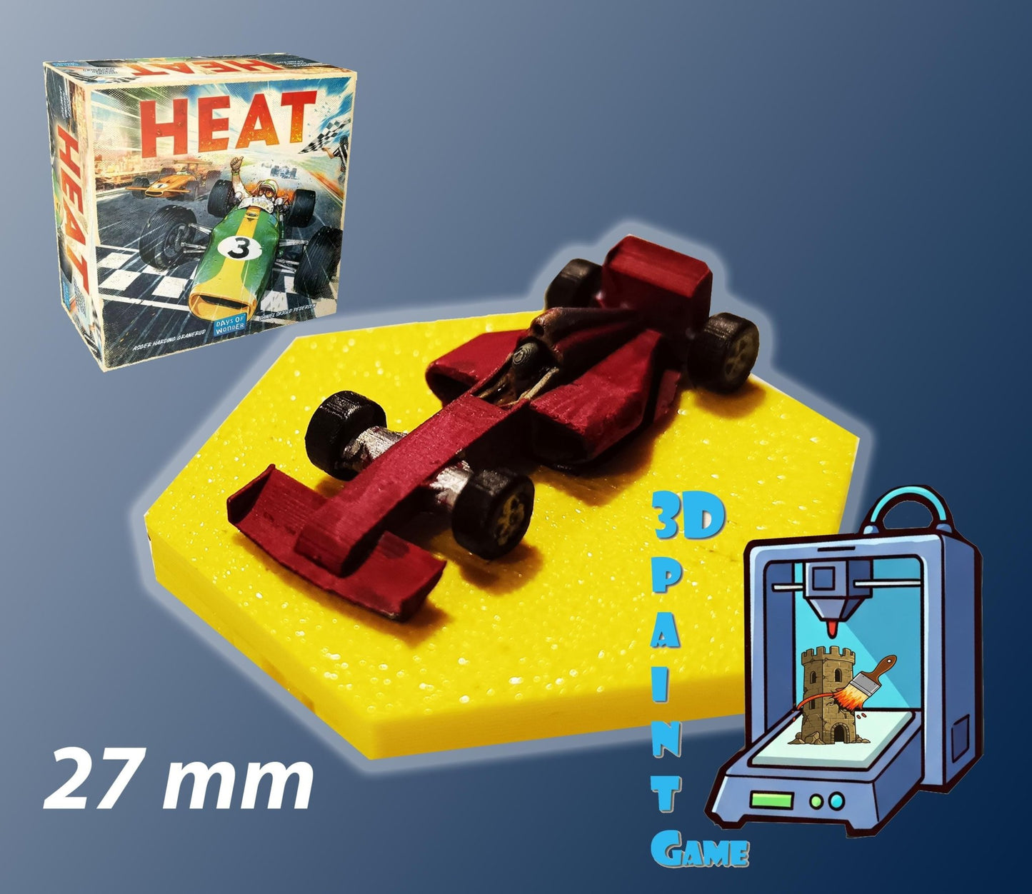 Set 9 voitures F1 pour Heat: Pedal to the Metal – Miniatures imprimées 3D peintes à la main – Accessoire jeu de société / board game - 3Dpaint Game