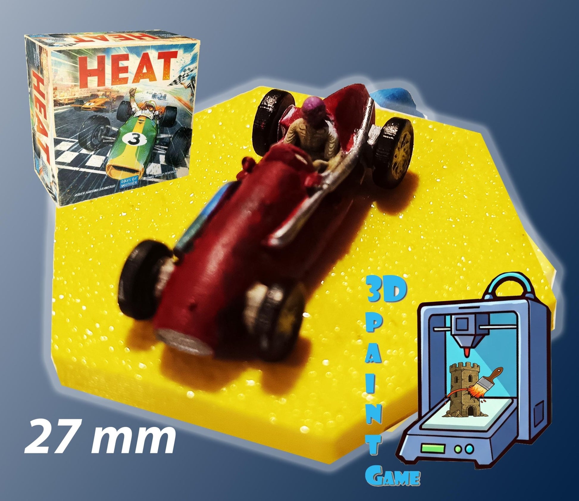 Set 9 voitures F1 pour Heat: Pedal to the Metal – Miniatures imprimées 3D peintes à la main – Accessoire jeu de société / board game - 3Dpaint Game
