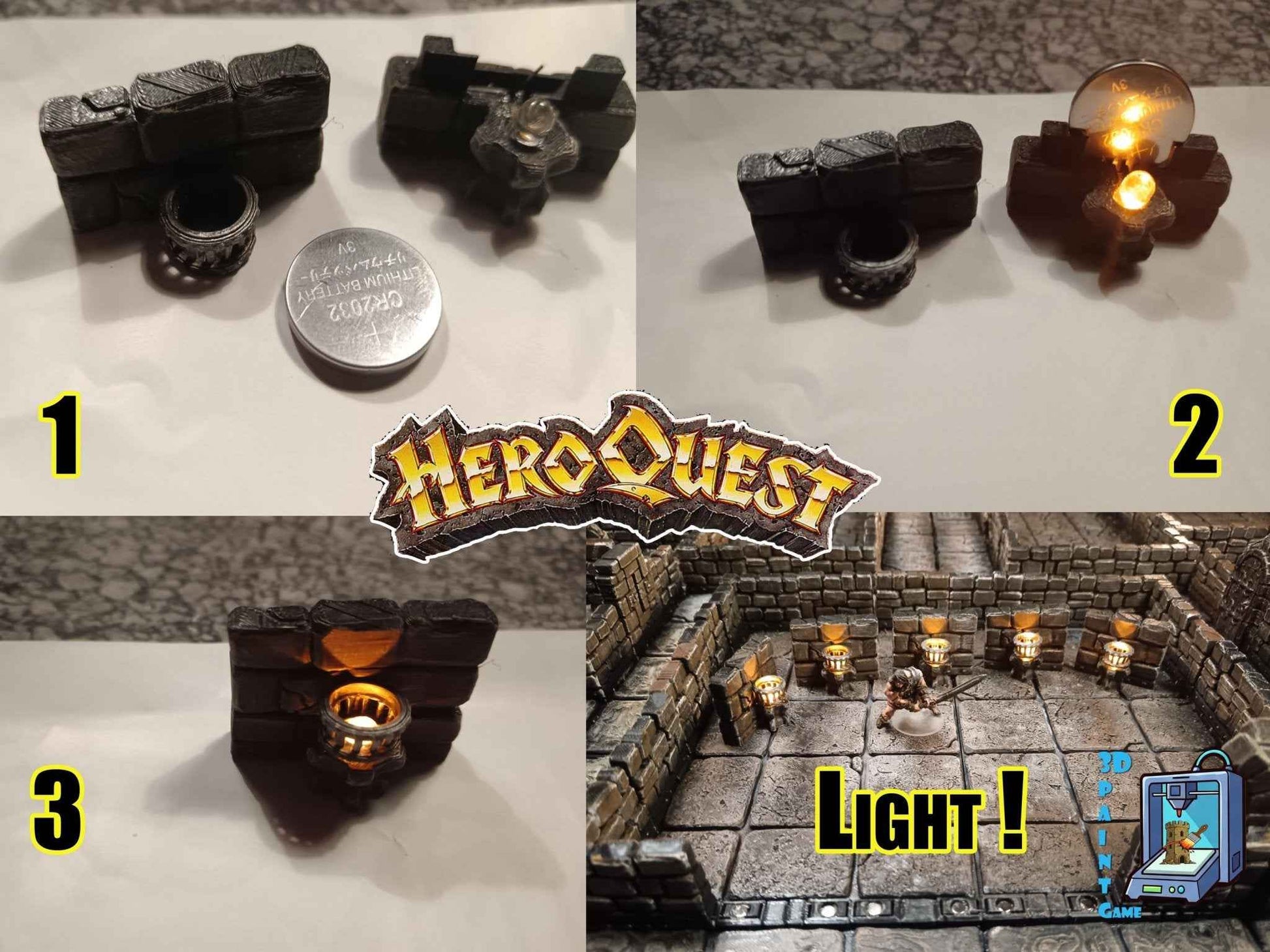 Torches Murales LED pour Donjon HeroQuest – Accessoire 3D Peint à la Main
